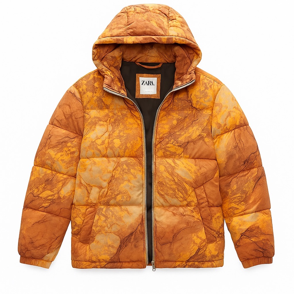 Zara Men’s Marble Print Puffer Jacket – Size L – Like New